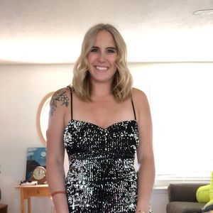 Black mini shiny dress